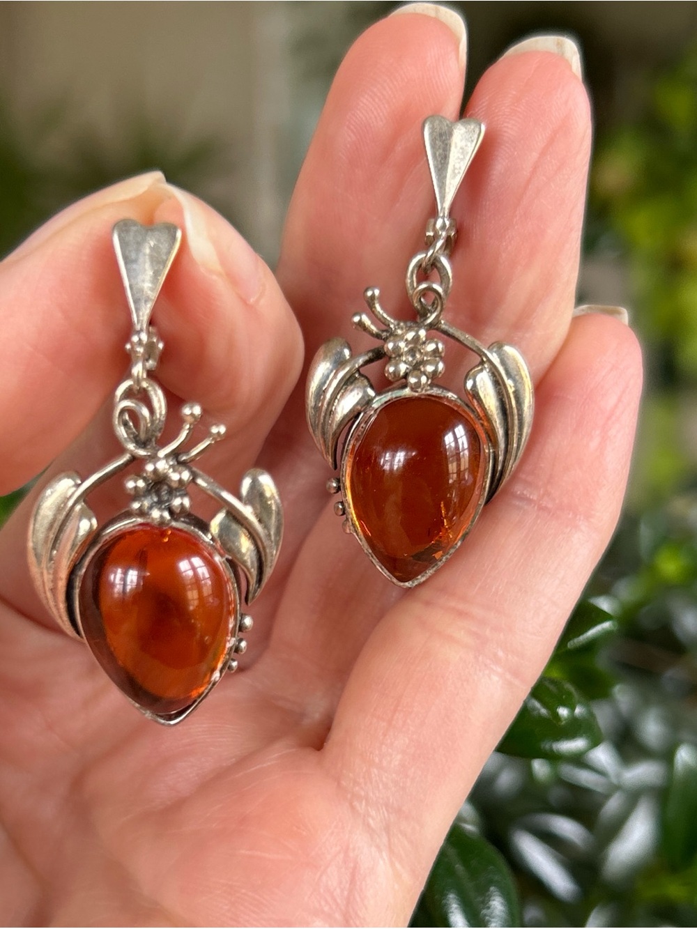 Very Vintage Sterling Silver Amber Drop Earrings